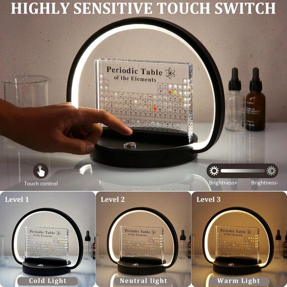 Periodic Table LED Desk Lamp w 83 Real Elements in Acrylic Display Black - Picture 5 of 10